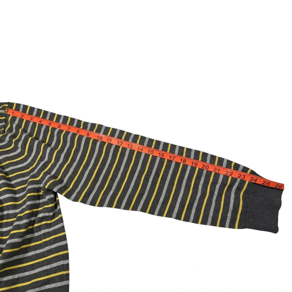 Banana Republic XXL Grey Yellow Striped Cotton Crewneck Sweater Preppy Classic‎
